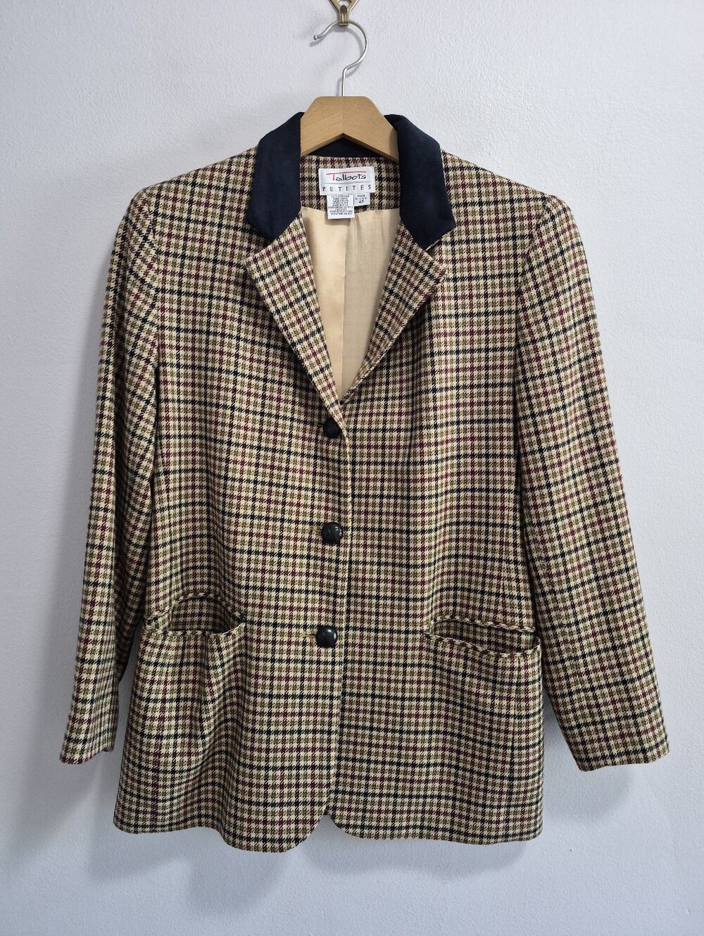 Talbots Vintage Worsted Wool Multicolor Houndstooth Jacket Blazer Size 4P Petite